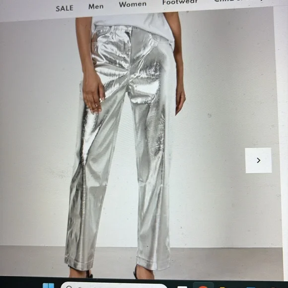 NWT Amy Lynn Textured Faux Leather Straight-Leg Silver Trousers SZ: M - Picture 1 of 8
